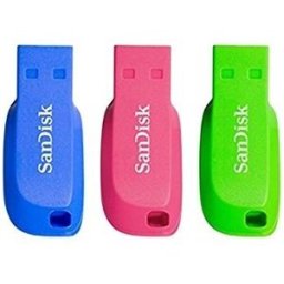 SanDisk Cruzer Blade 16GB, 16 GB, USB 2.0, Tipo A, Sin tapa, Azul, Verde, Rosa