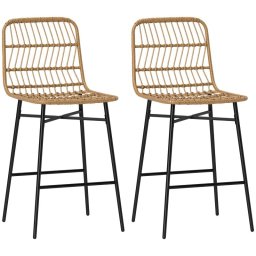 Homcom Conjunto De 2 Taburetes Altos De Cocina Con Respaldo De Ratán Marrón