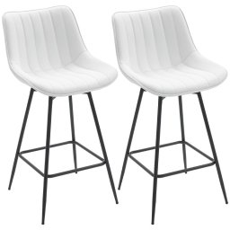 Homcom 2 Taburetes De Bar Giratorio 360° Tapizado En Cuero Sintético Blanco
