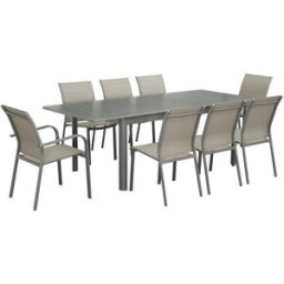 sweeek Mesa de jardín extensible de aluminio con 8 sillas, verde kaki