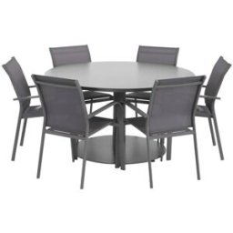 sweeek Conjunto mesa de jardín redonda de aluminio con 6 sillas, antracita