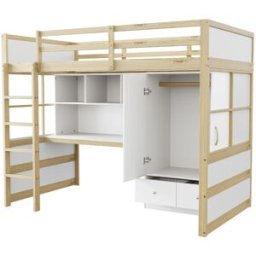 ComfortXL Cama alta infantil 90x200 cm con escritorio armario acabado madera