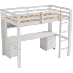 ComfortXL Cama alta infantil 90x200 cm con escritorio y almacenaje blanca