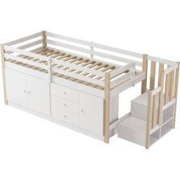 ComfortXL Cama alta infantil 90x200 cm con armario blanca