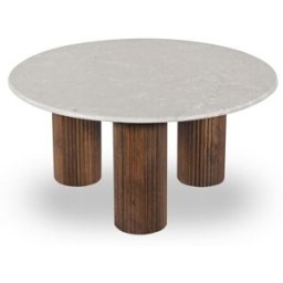 Drawer Mesa baja de mármol y madera maciza ø80cm - marfil blanco