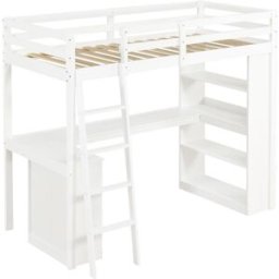 ComfortXL Cama alta infantil 90x200 cm con estantería y organizador blanco