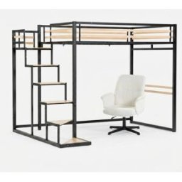 Meubles Cosy Litera doble alta negra con silla de oficina giratoria de bouclé