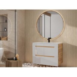 Unique Mueble de baño suspendido con lavabo encastrable - Color natural y blanco 80 cm - ARUBA
