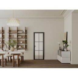 Unique Bloque de puerta reversible de aluminio y vidrio traslúcido - Alt. 204 x An. 73 cm - Negro - SEROTO