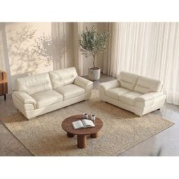 Unique Sofá 3+2 plazas de piel THIBAULT - Blanco marfil