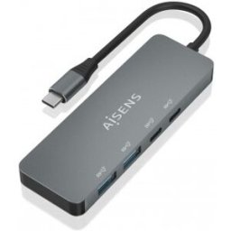 Aisens Hub USB 3.2 Gen2 10G USB-C, USB-C/M-2xUSB-C/H-2xUSB-A/H, Gris, 15cm