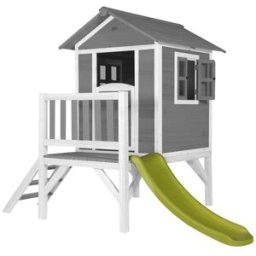 Axi Casita infantil xl con tobogán verde claro de madera fsc, gris