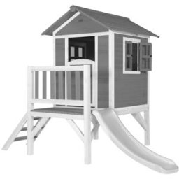 Axi Casita infantil xl con tobogán en blanco de madera fsc, gris
