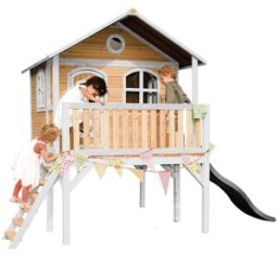 Axi Casita infantil con tobogán gris, madera fsc, marrón/blanco