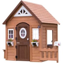 Backyard Discovery Casita infantil con ventanas, madera marrón/blanco