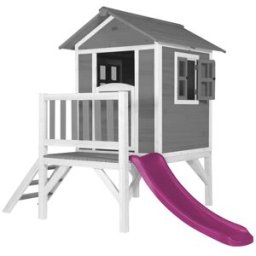 Axi Casita infantil xl con tobogán morado de madera fsc, gris