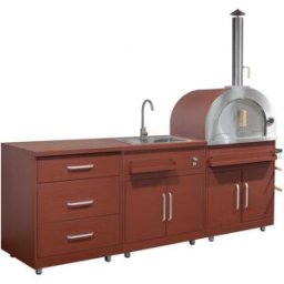Oviala Cocina exterior de acero de 3 piezas con horno de pizza de ladrillo