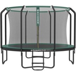 SONGMICS Cama elástica infantil de 366 cm con red y escalera de acero de verde