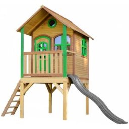 Axi Casita infantil con tobogán gris, madera fsc, marrón/verde