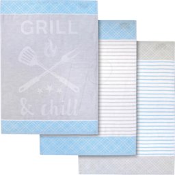 DIVERSE GT 02263 - Toallas de té Dyckhoff, PARRILLA & chill gris azul claro, 3 piez