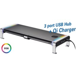 MYWALL MYW HT43L - Soporte para monitor, dos cajones, concentrador USB, cargador Qi