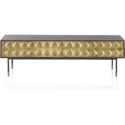 Mueble TV 4 puertas de madera de mango maciza con frontal laton dorado