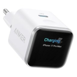 Cargador de Pared Anker Nano para iPhone Qi 45W, Carga Rápida, Pantalla inteligente, 1 USB-C Blanco