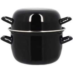 Thekitchenette Olla Para Mejillones De Esmaltado Negro 2,7 L Con Tapa Reversible, Compatible Con Placas De Inducción, Apta Para Lavavajillas