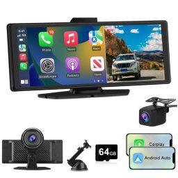 JUNSUN Autorradio Portátil 10.26" Apple CarPlay Android Auto Dash Cam 4K