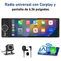 Autorradio Universal JUNSUN 6,36" Con Carplay Android Auto y Cámara