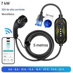 Cargador Portátil Vehículo Eléctrico JUNSUN 7 kW 32 A WiFi 5 m