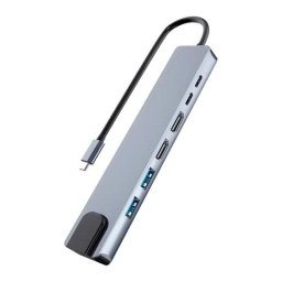 TnB HUBALU7DUAL Hub USB-C 7 en 1 Doble HDMI 4K PD 100W Gris