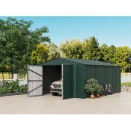 Unique Garaje de acero galvanizado con puerta de servicio - Verde - 19 m² - RIDOSO