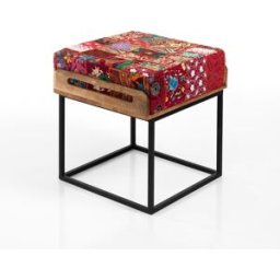 ORESTELUCHETTA Puf mesa madera de mango acero rojo 44x40x46 cm