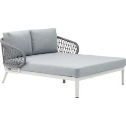 PORTMOBEL Cama exterior y jardín de aluminio blanco y textil gris claro