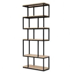 WOODEK Estantería de roble y chapa beige, metal negro 70 cm, acabado mate