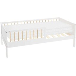 ML-Design Cama infantil 80 x 160 cm pino blanco-beige con colchón espuma fría