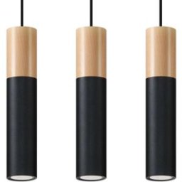 Sollux Lighting Lámpara de techo madera natural negra acero alt 90 cm