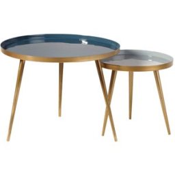 Maisons du Monde Juego de 2 mesas de centro nido azul y dorado