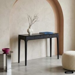 sweeek Consola de madera de hevea chapada en fresno con 2 cajones, negro