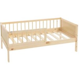 ML-Design Cama infantil 70x140cm color natural beige con anticaída y somier