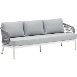 PORTMOBEL Sofa 3 plazas exterior y jardín de aluminio blanco textil gris claro