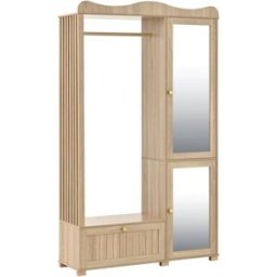 REDOM Armario abierto con espejo de mdf color roble 115,5x38,5x194,5 cm