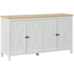 Urban Meuble Aparador blanco y efecto madera 4 puertas estilo escandinavo