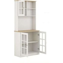 REDOM Mueble auxiliar de cocina de tablero aglomerado y vidrio blanco