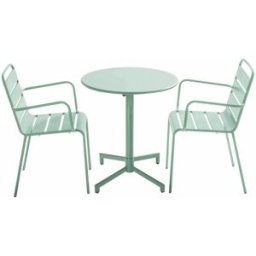 Oviala Mesa de jardín y 2 sillones en metal verde salvia