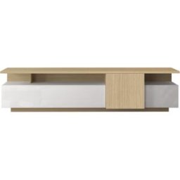Whous Mueble tv 3 puertas efecto madera blanco brillo/roble 210x40x50