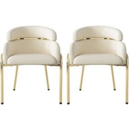 Urban Meuble Juego de 2 sillas de comedor de terciopelo beige con patas doradas
