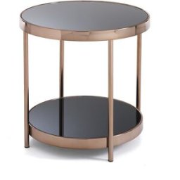 ORESTELUCHETTA Mesa auxiliar/noche vidrio negro, metal oro rosa ø45xh48 cm