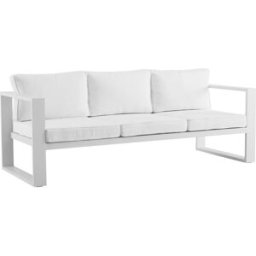 PORTMOBEL Sofa 3 plazas exterior y jardín de aluminio blanco y cojineria blanca